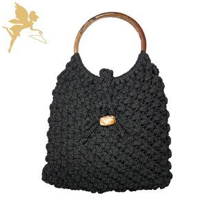 VINTAGE Handmade Crochet Macrame Bag